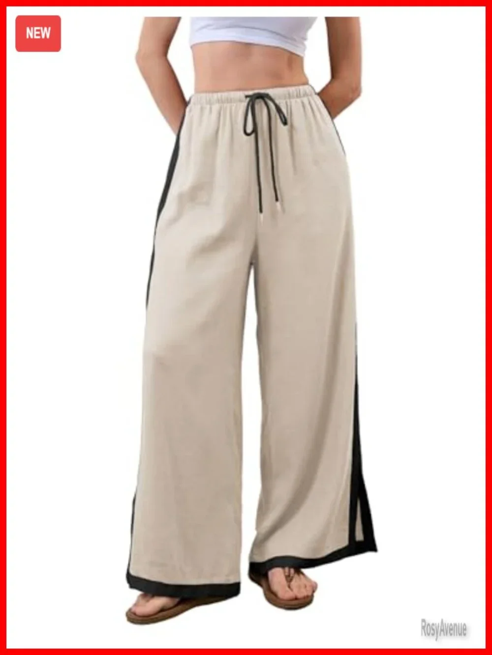 Wide Leg Striped Capri Linen Pants with Pockets High Waisted Drawstring